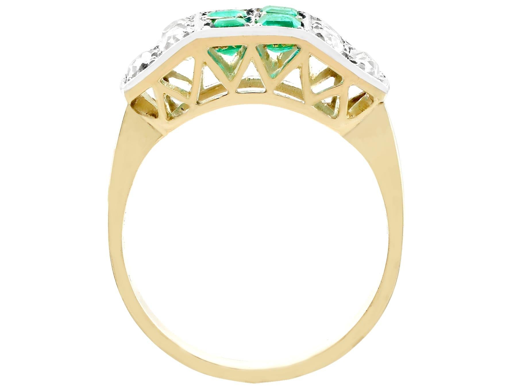 Square Cut 1950s Emerald and 1.10 Carat Diamond Yellow Gold Cocktail Ring For Sale