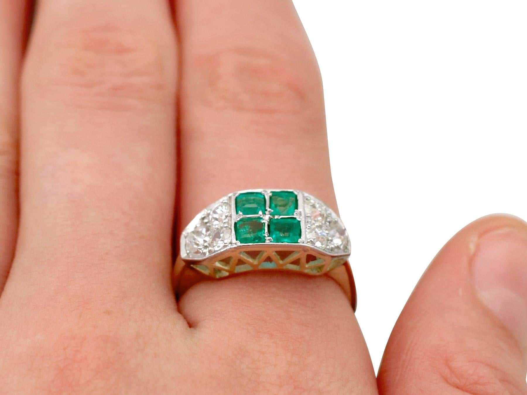 1950s Emerald and 1.10 Carat Diamond Yellow Gold Cocktail Ring For Sale 3