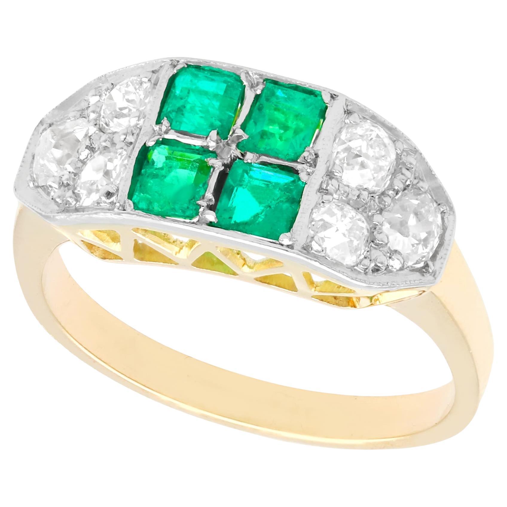 1950s Emerald and 1.10 Carat Diamond Yellow Gold Cocktail Ring For Sale