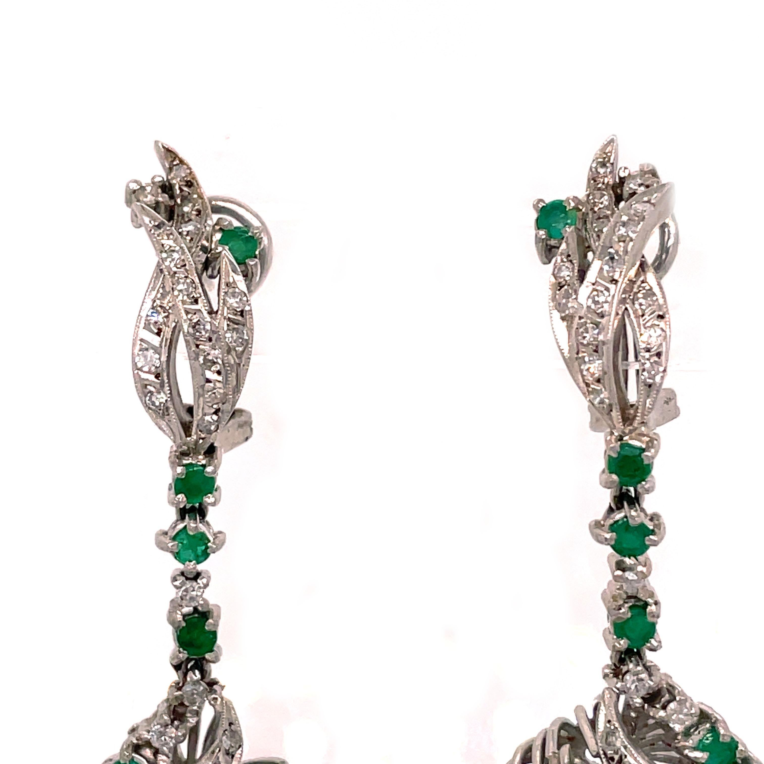 1950s Emerald and Diamond Dangle Earrings in Platinum  2