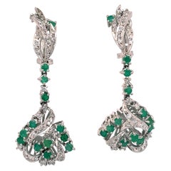 1950s Emerald and Diamond Dangle Earrings in Platinum 