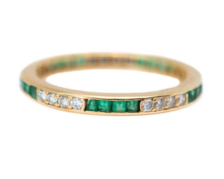 1950s Emerald and Diamond Eternity Band in 18 Karat Yellow Gold For