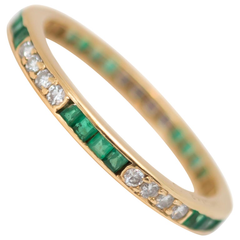 1950s Emerald and Diamond Eternity Band in 18 Karat Yellow Gold For