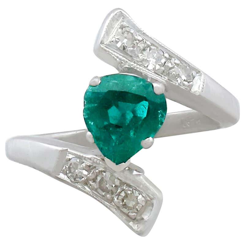 Contemporary Handmade Platinum Emerald and Diamond Ring at 1stdibs