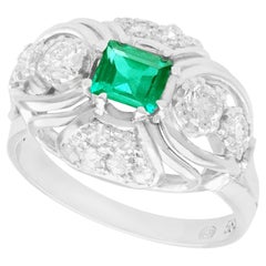 1950s Emerald and Diamond White Gold Cocktail Ring