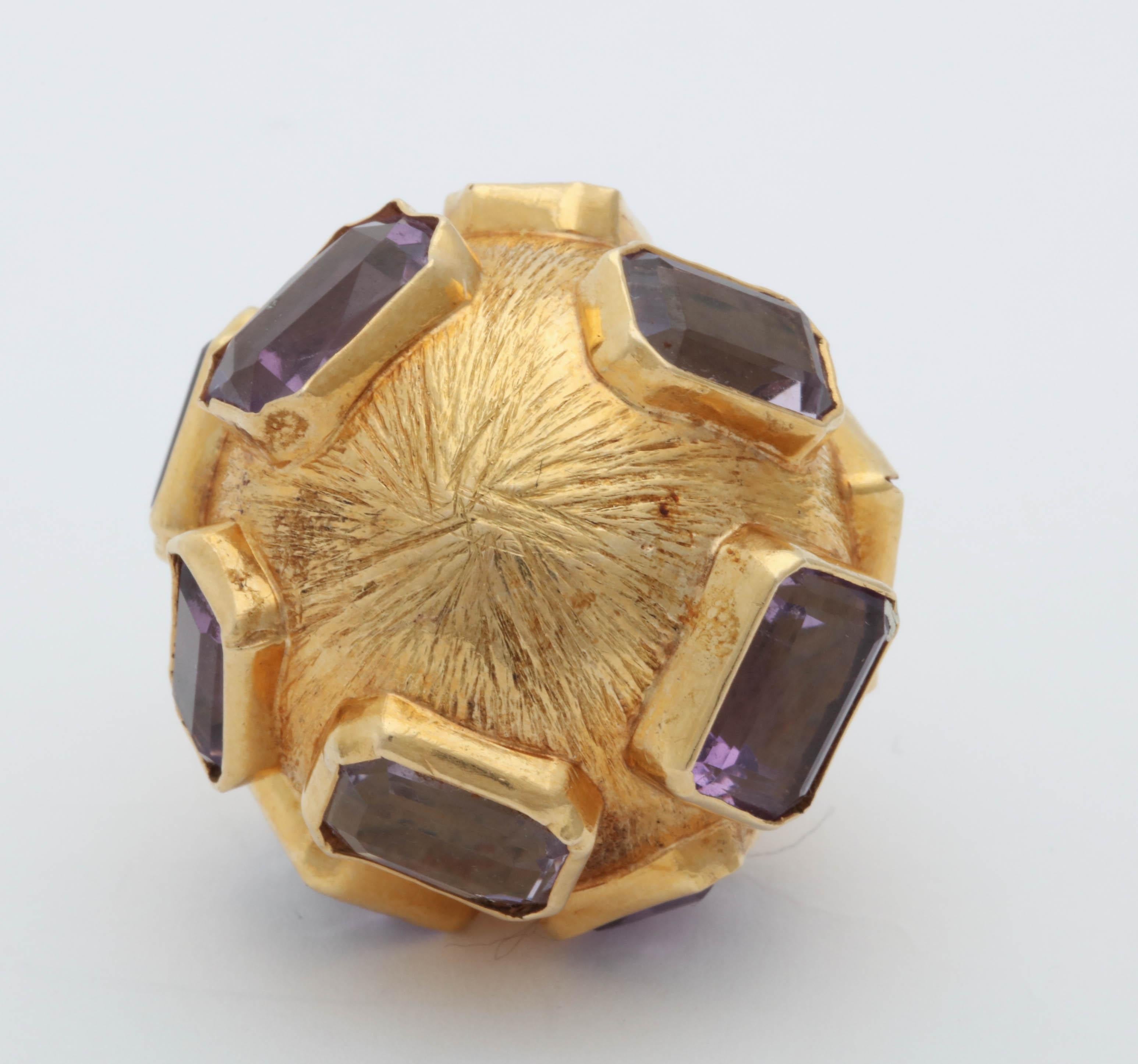 Women's or Men's 1950s Emerald Cut Amethyst and Textured Gold Large Crater Charm with Bail