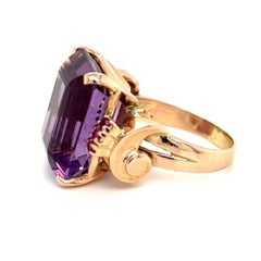 1950s Emerald Cut Amethyst & Ruby Ring in 14K Rose Gold Ring