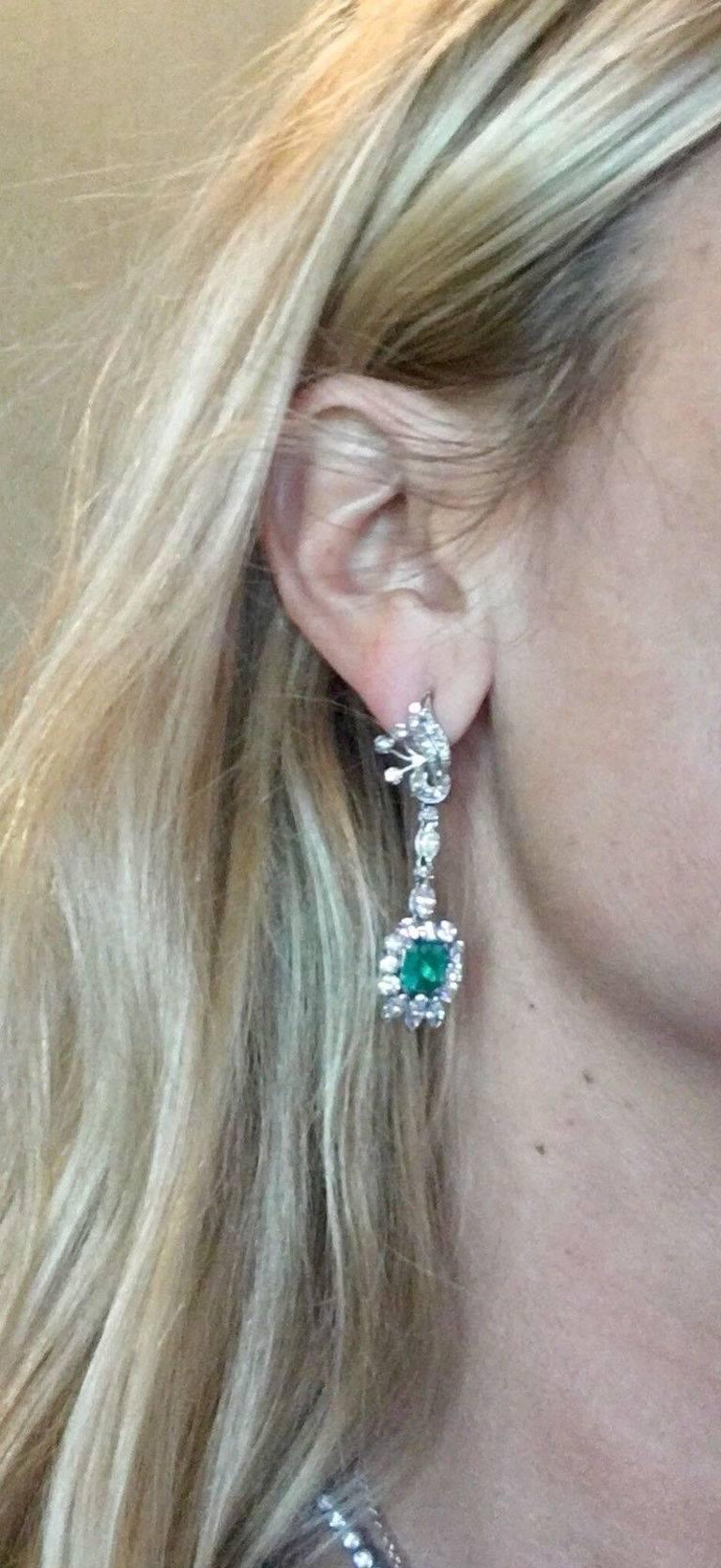 1950s Emerald Diamond Dangle Earrings 2