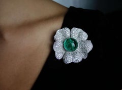 1950s  Emerald Diamond Platinum Brooch