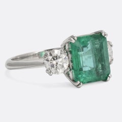1950s Emerald Diamond Trilogy Engagement Ring