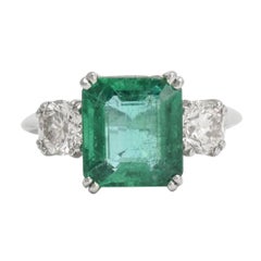1950s Emerald Diamond Trilogy Engagement Ring