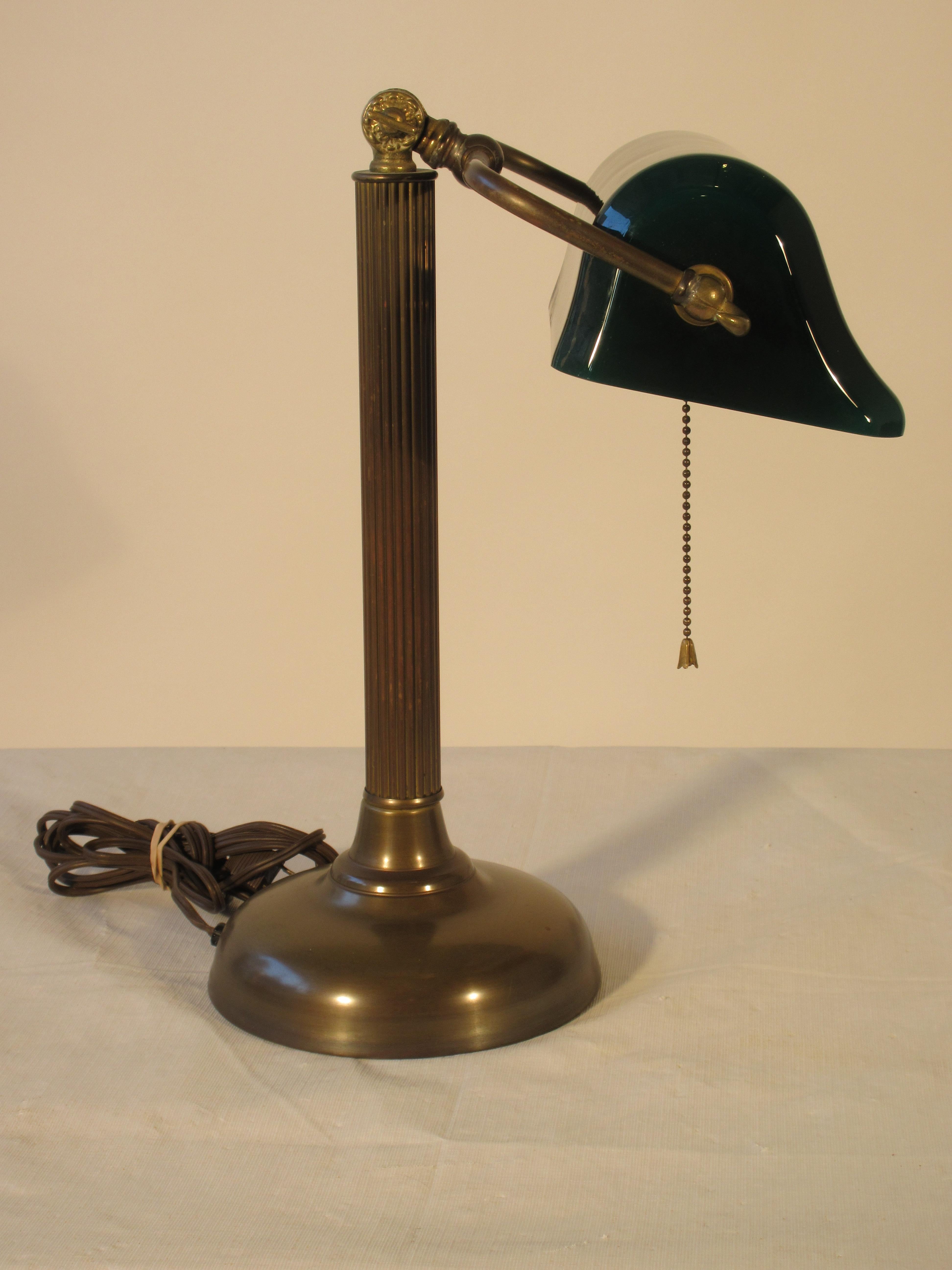1950s Emerald Glass and Brass Desk Lamp In Good Condition In Tarrytown, NY
