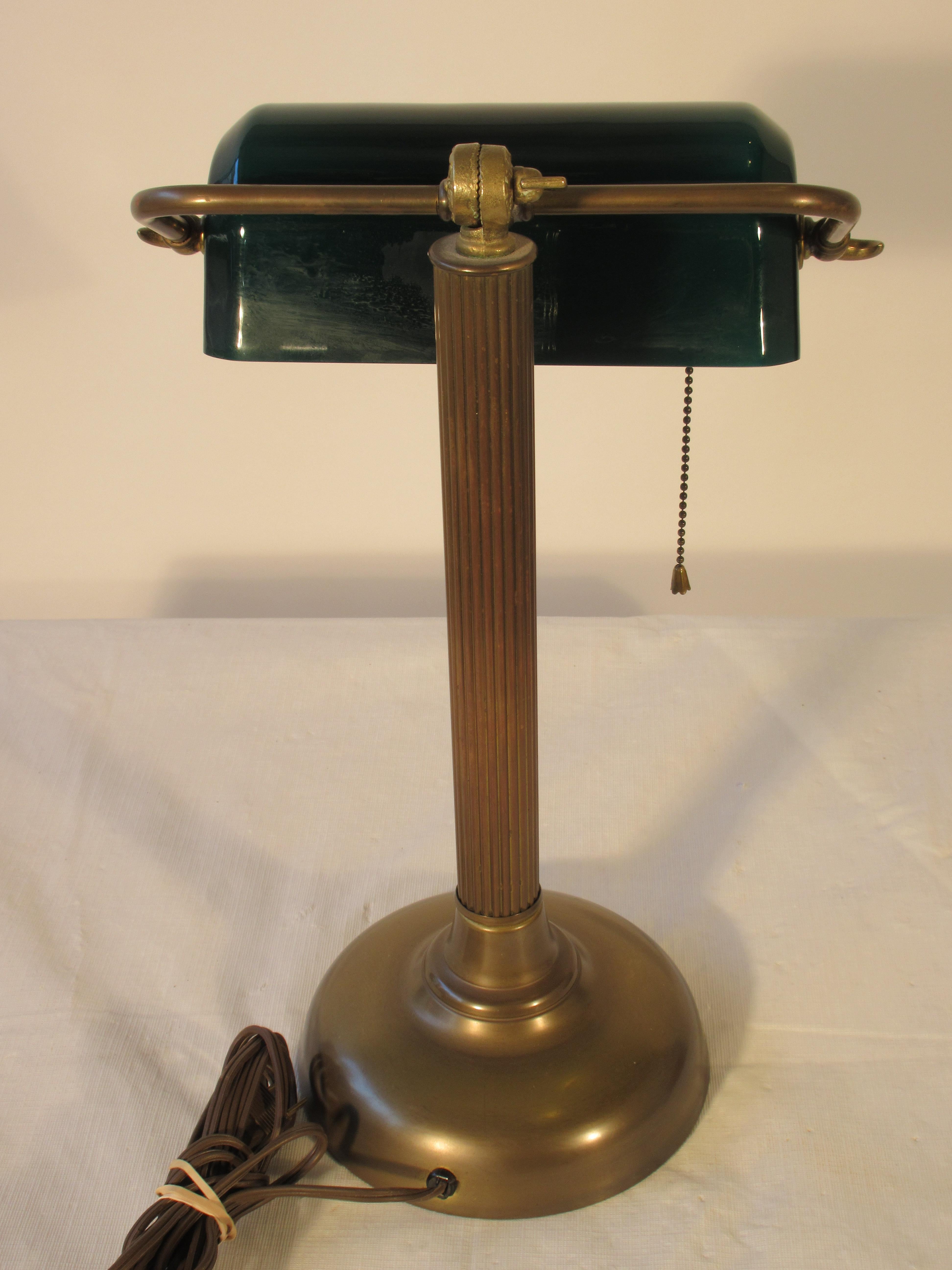 Mid-20th Century 1950s Emerald Glass and Brass Desk Lamp