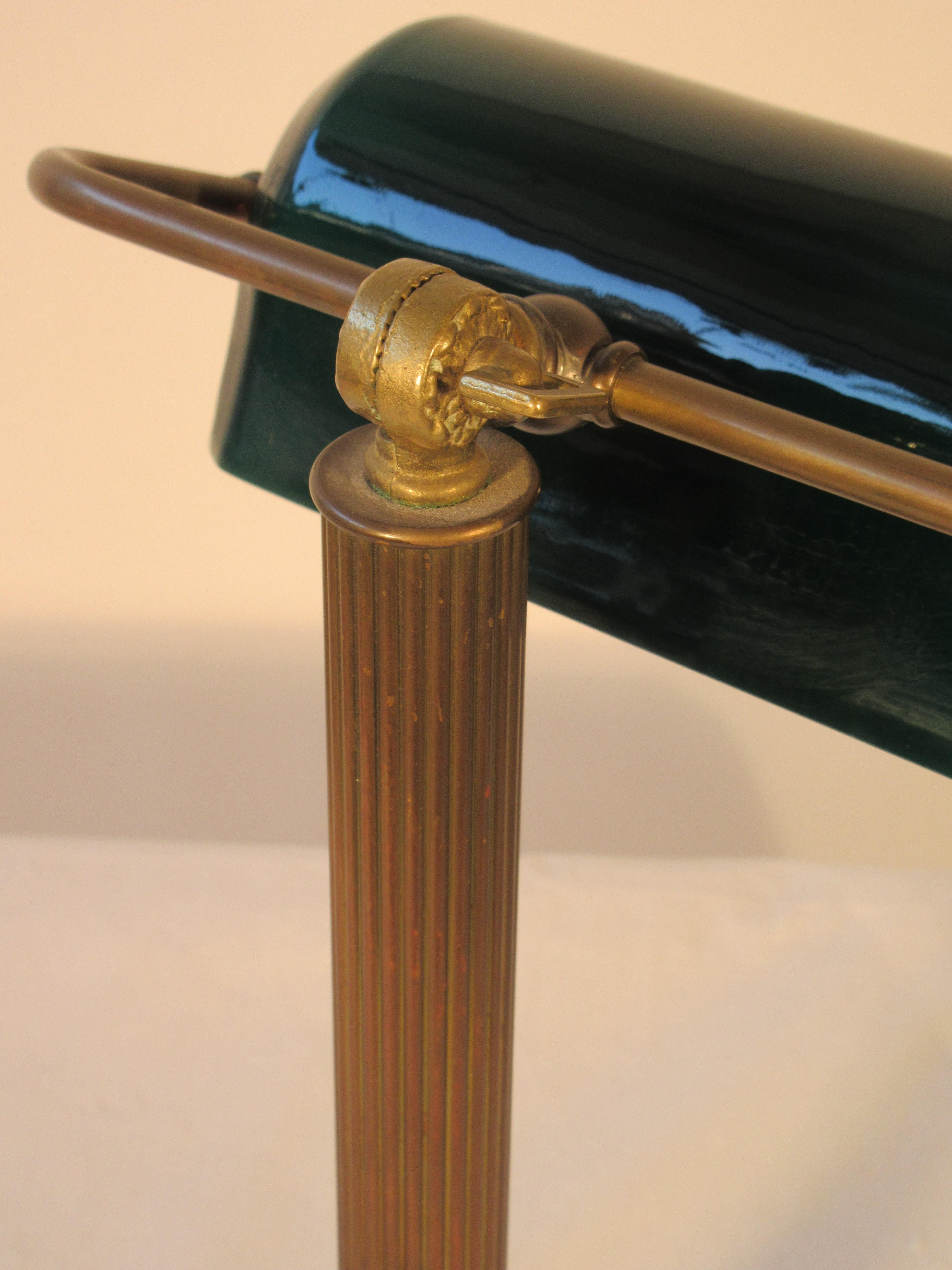 1950s Emerald Glass and Brass Desk Lamp 1