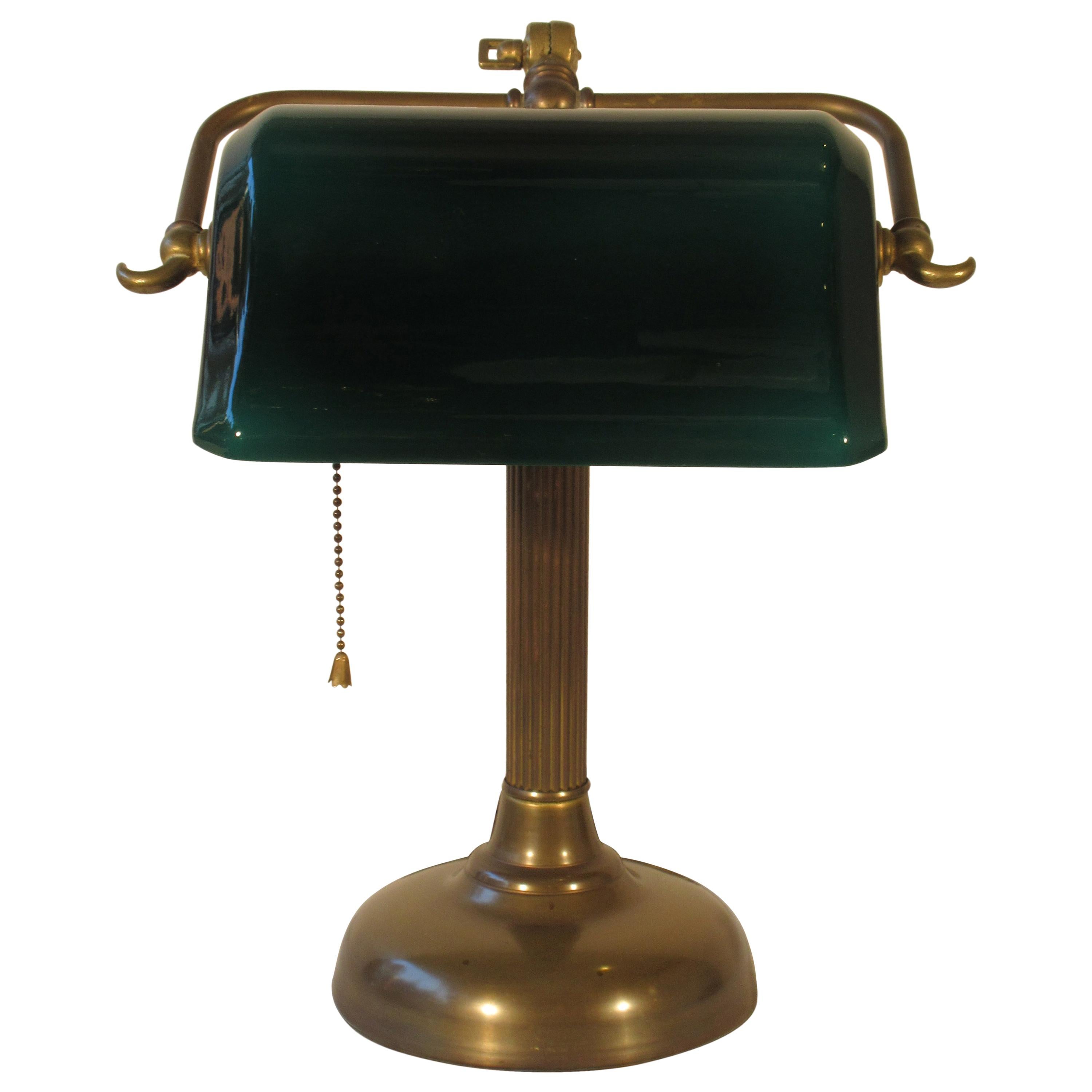 1950s Emerald Glass and Brass Desk Lamp