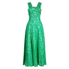 1950s Emerald Green and Silver Brocade Evening Gown