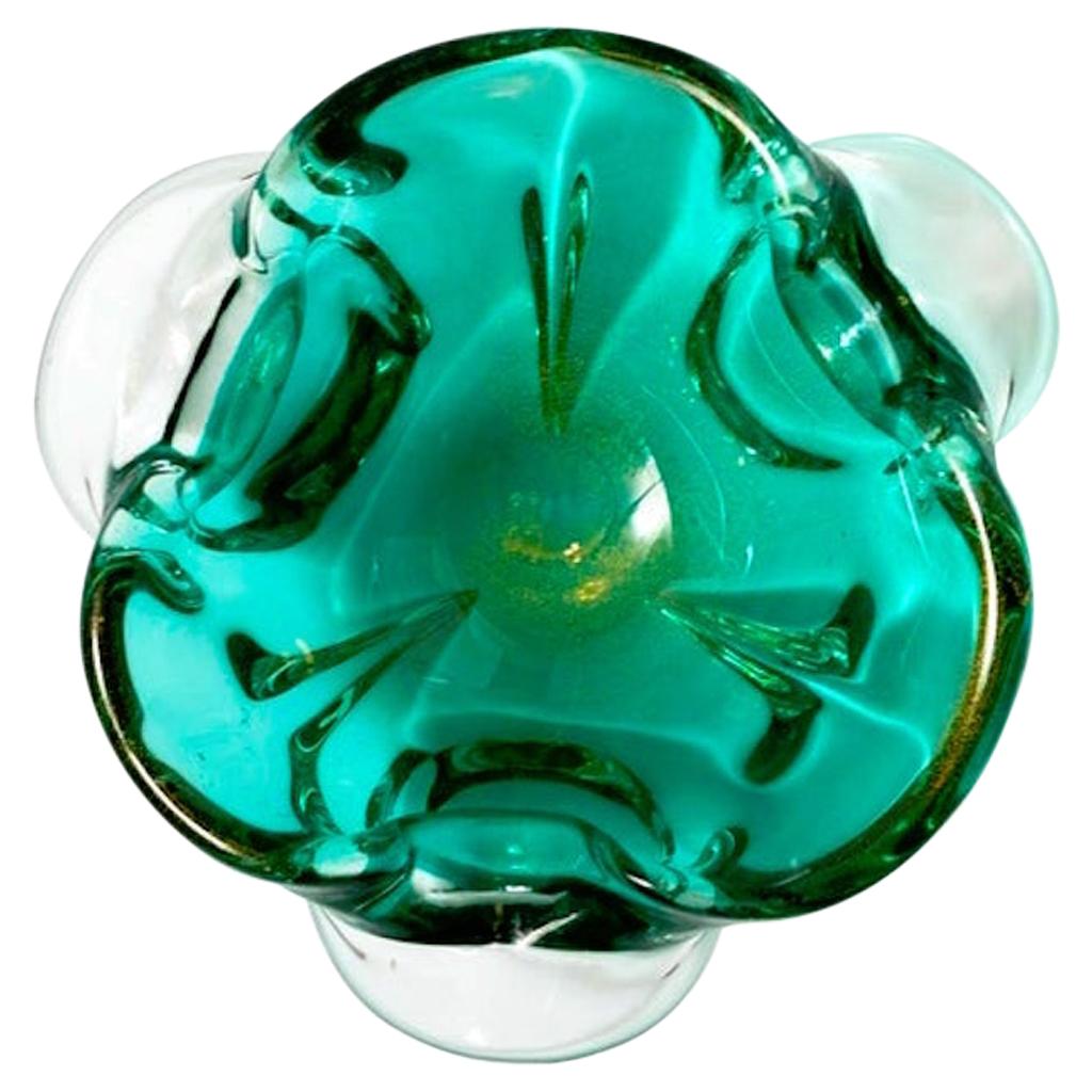 1950s Emerald Green Murano Glass Organic Bowl by Seguso, Italy