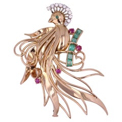 1950 Esmeralda Rubí Diamantes Oro Amarillo 18 Kilates Ave del Paraíso