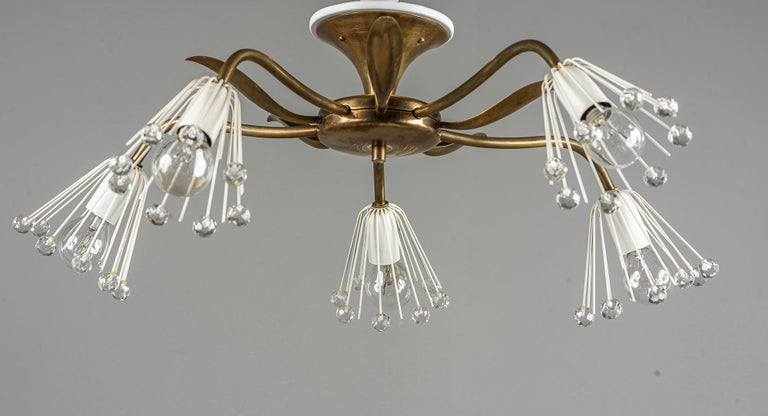 1950s Emil Stejnar Brass and Crystal Wall Lamp Flush Mount For Sale 7