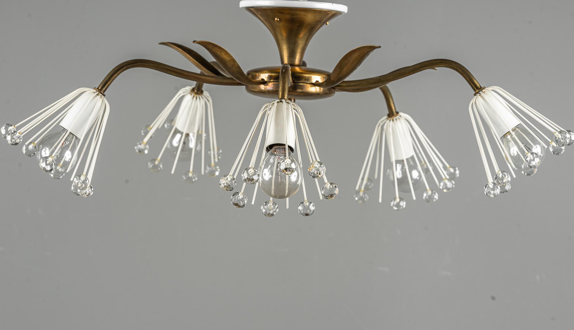 1950s Emil Stejnar Brass and Crystal Wall Lamp Flush Mount 8