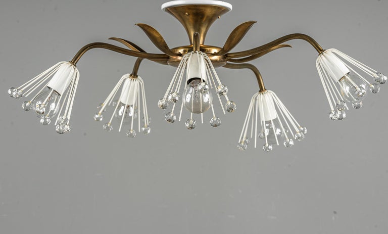 Mid-20th Century 1950s Emil Stejnar Brass and Crystal Wall Lamp Flush Mount For Sale