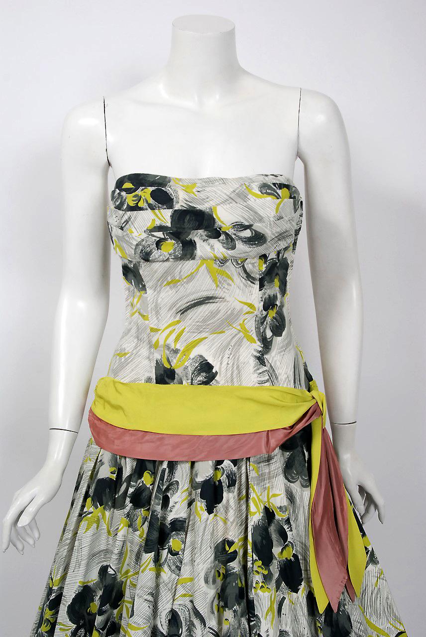 With its stunning grey chartreuse watercolor floral print cotton and flawless 