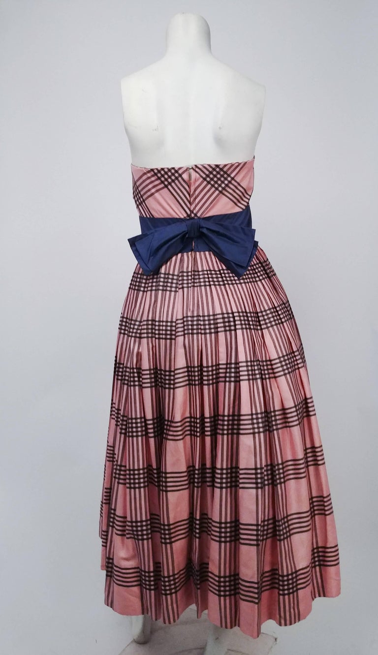 Brown 1950s Emma Domb Pink Plaid Party Dress For Sale