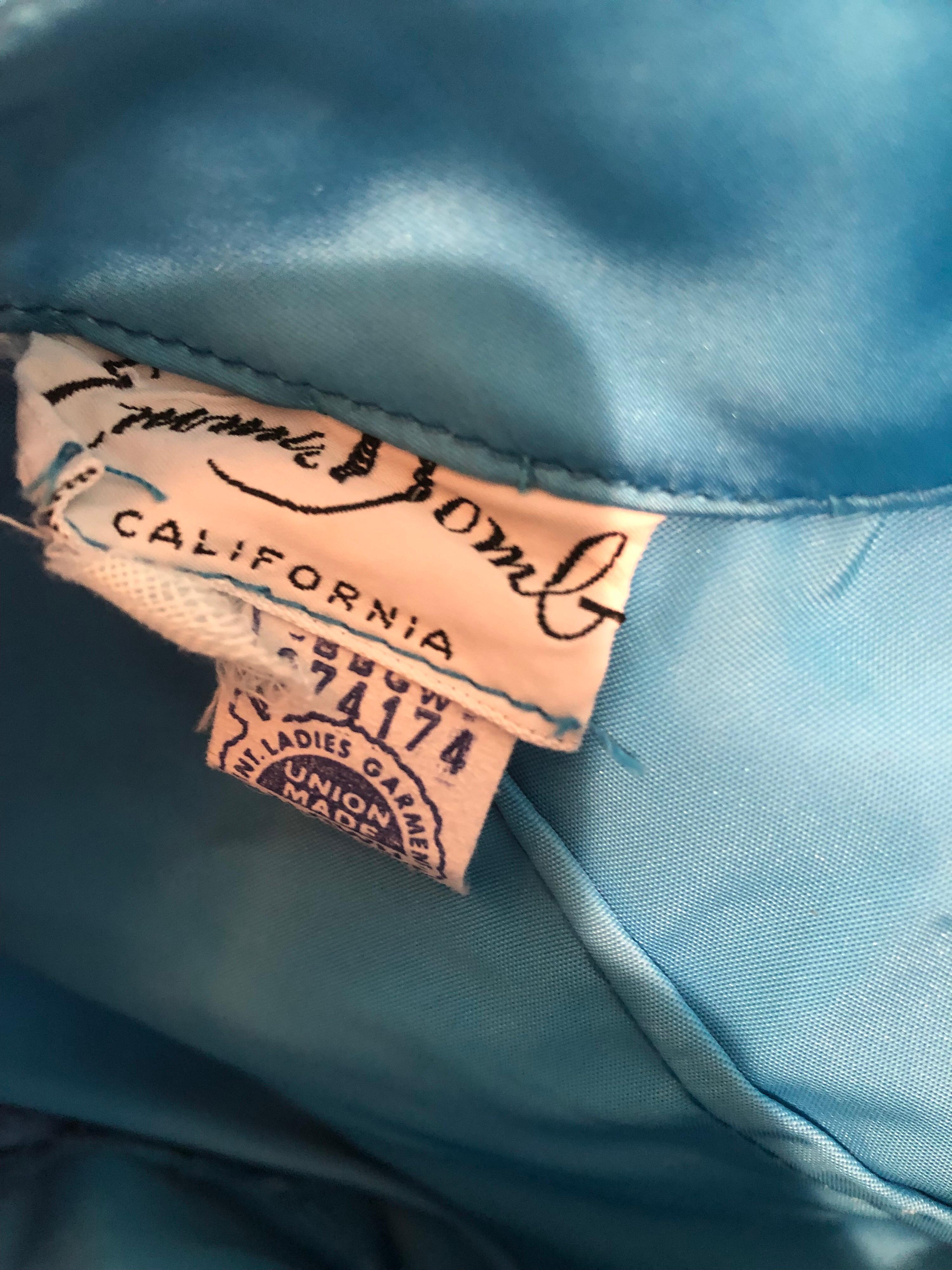 1960s Emma Domb Turquesa Azul Ombre Lentejuelas Seda Chiffon Vintage 60s Vestido en venta 9