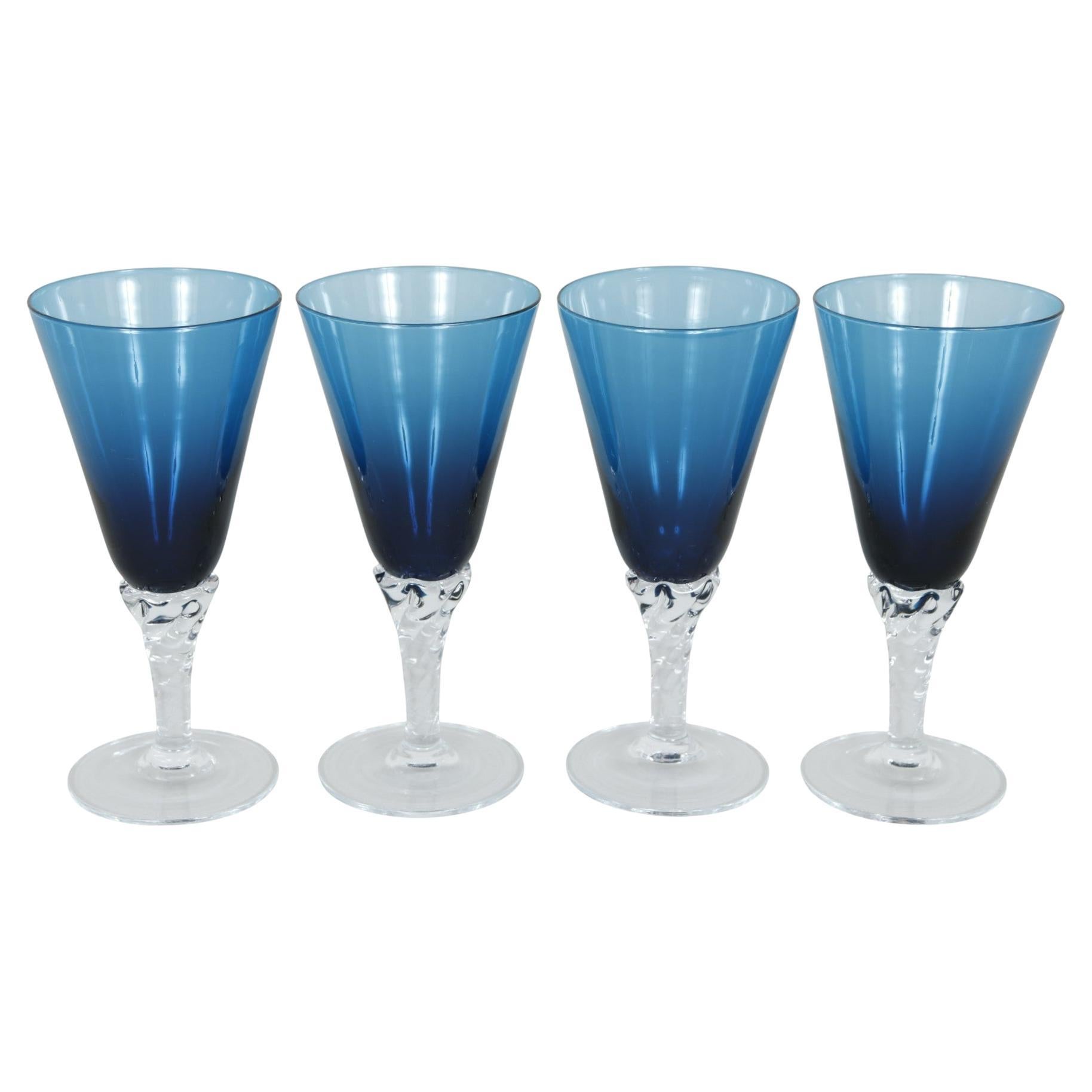 Verres à cocktail bleu Empoli des années 1950, lot de 4
