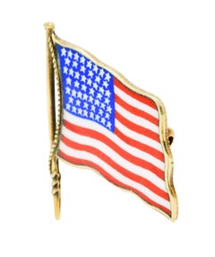 1950's Enamel 14 Karat Gold Unisex American Flag Brooch