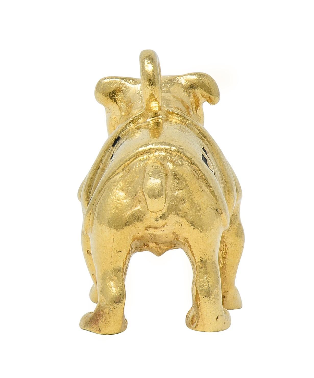 1950's Emaille 14 Karat Gelbgold Vintage Yale Bulldogge Hund Anhänger Charme (Moderne) im Angebot