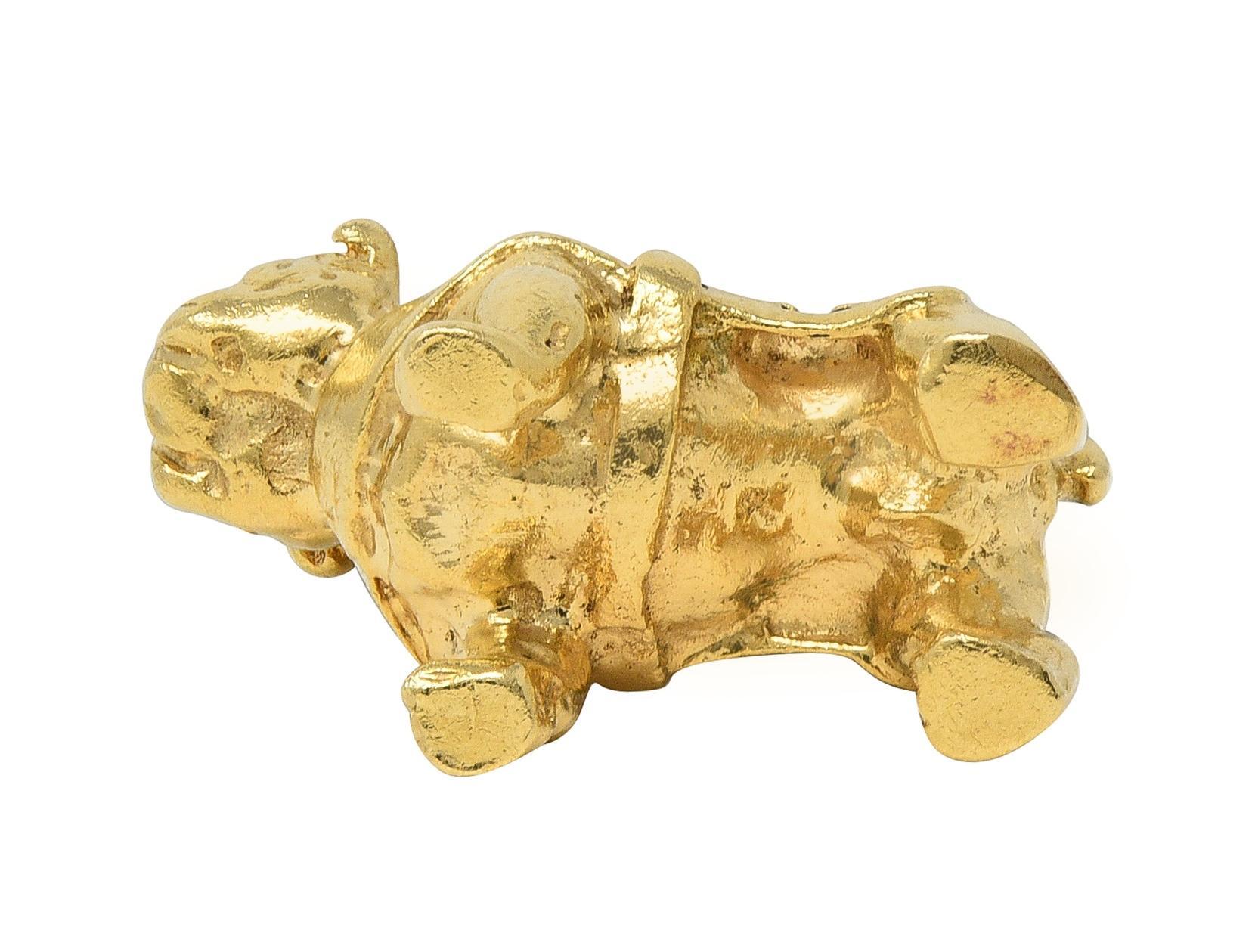 1950's Emaille 14 Karat Gelbgold Vintage Yale Bulldogge Hund Anhänger Charme Damen im Angebot