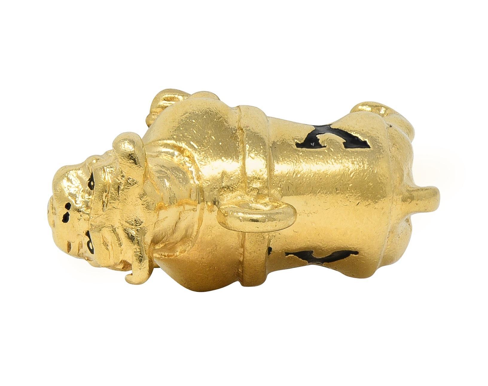 1950's Emaille 14 Karat Gelbgold Vintage Yale Bulldogge Hund Anhänger Charme im Angebot 1