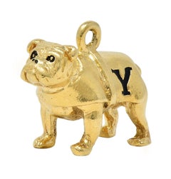 1950's Emaille 14 Karat Gelbgold Vintage Yale Bulldogge Hund Anhänger Charme