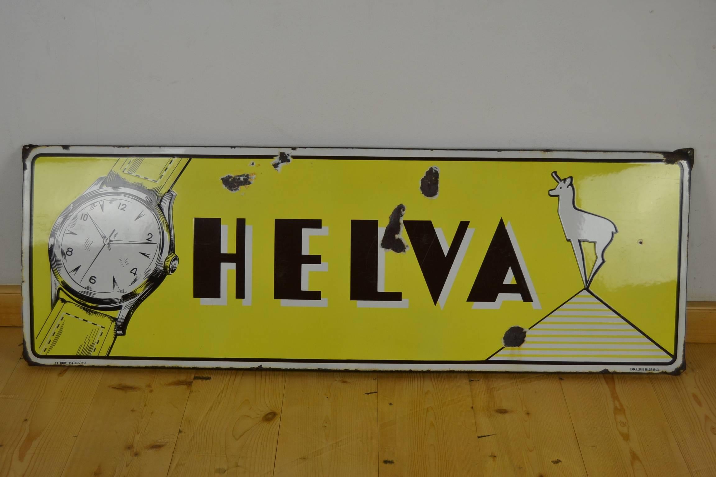 1950s Enamel Advertising Sign Helva Watches Switzerland 2