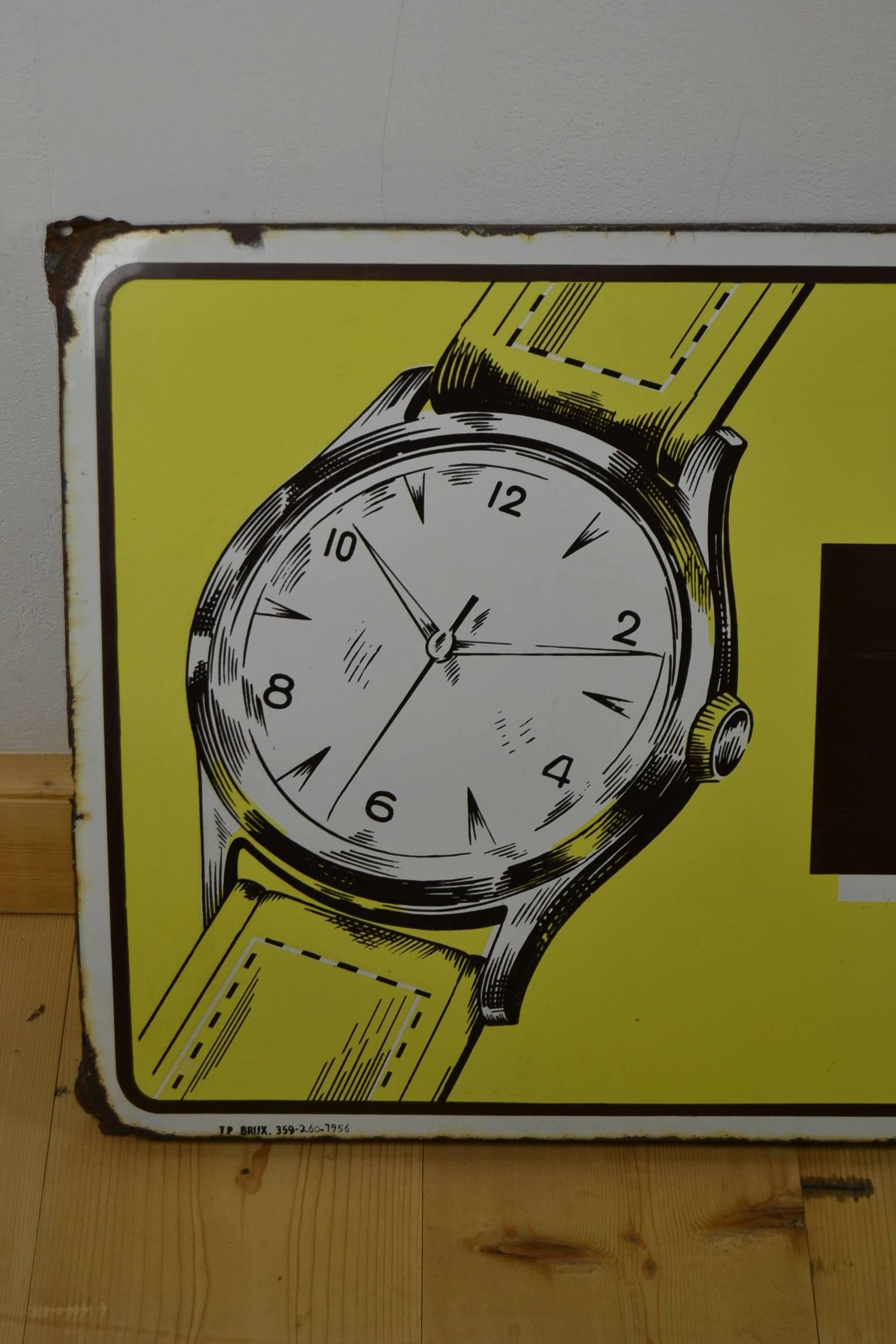 Metal 1950s Enamel Advertising Sign Helva Watches Switzerland