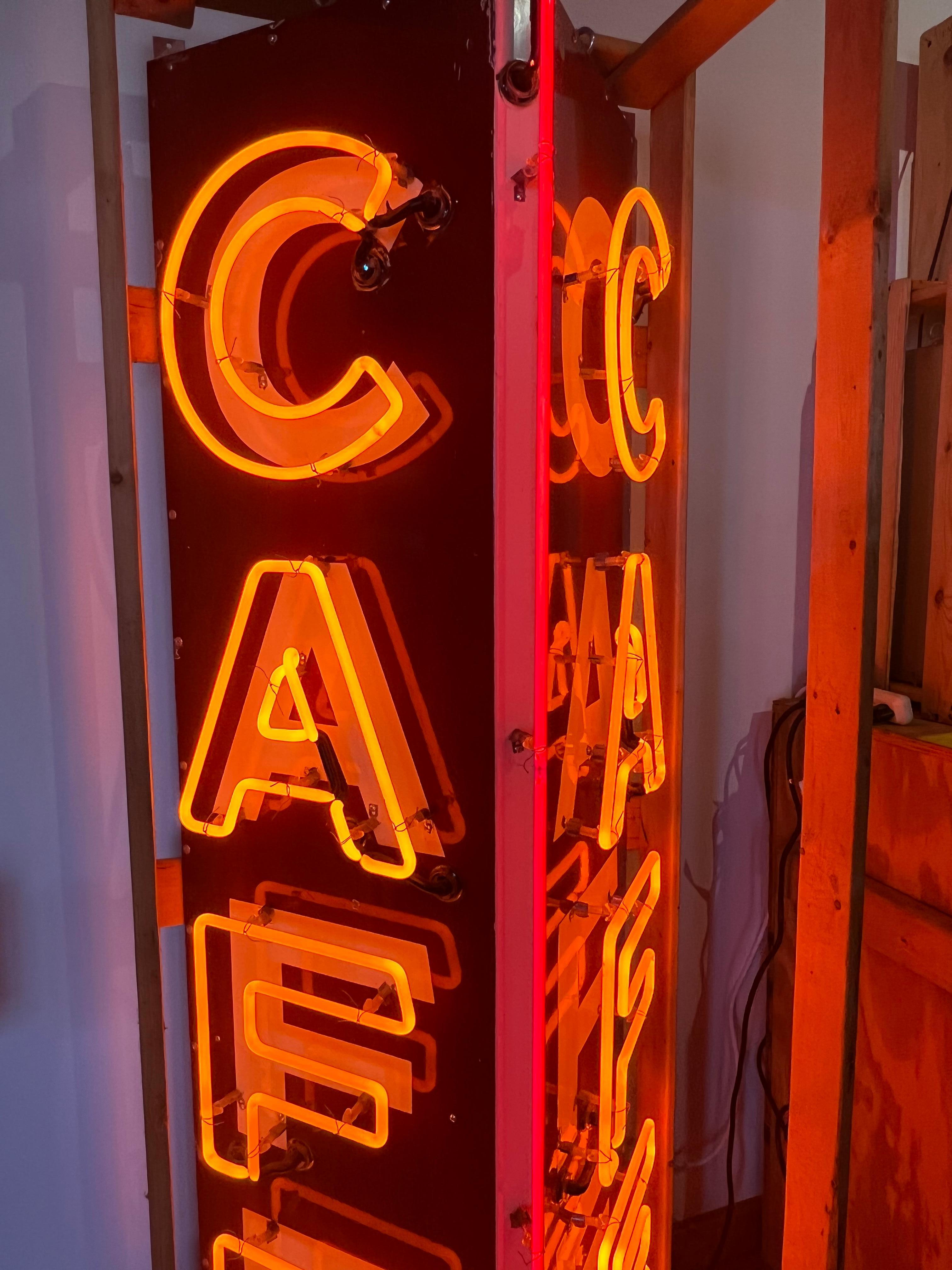 American 1950’s Enamel and Neon Corner Sign Cafe For Sale