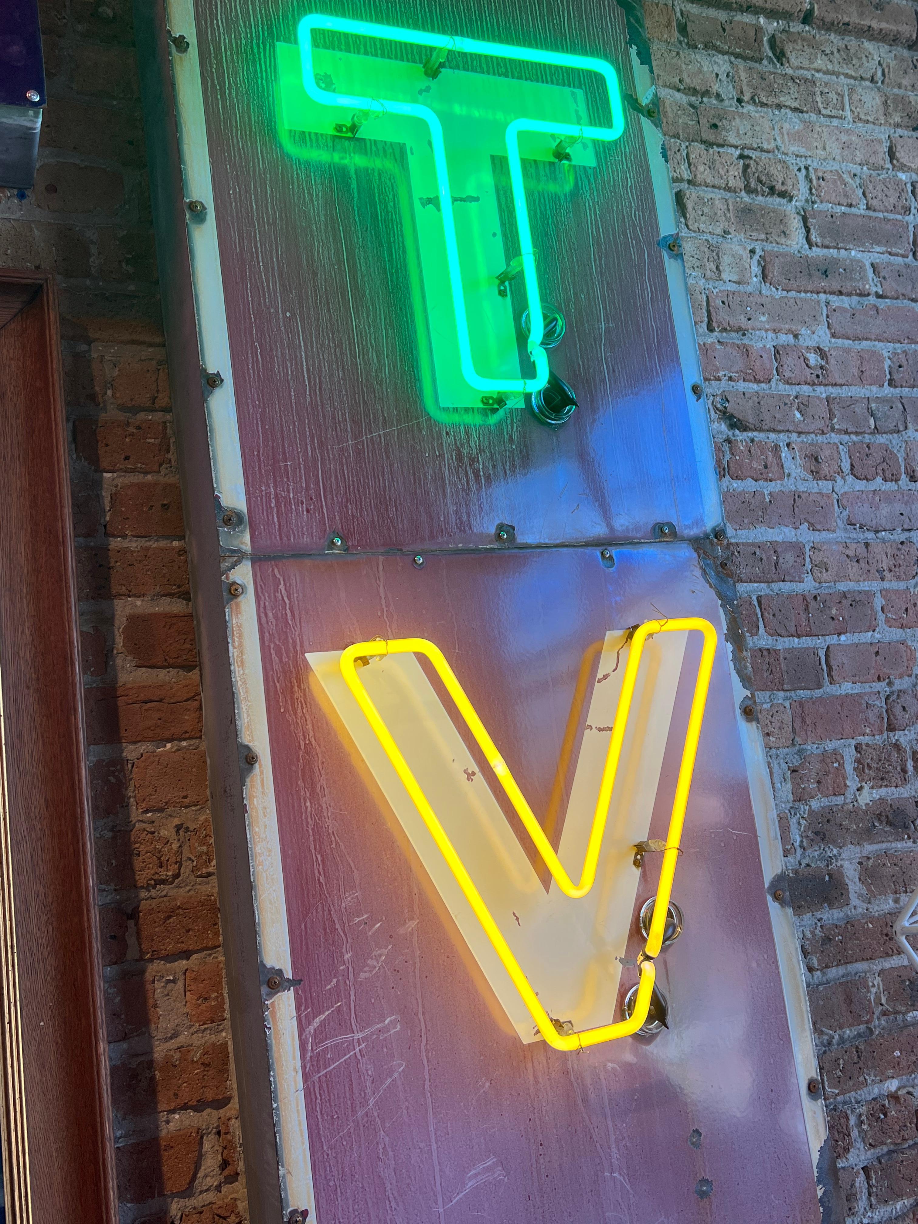 American 1950’s Enamel and Neon TV Sign For Sale