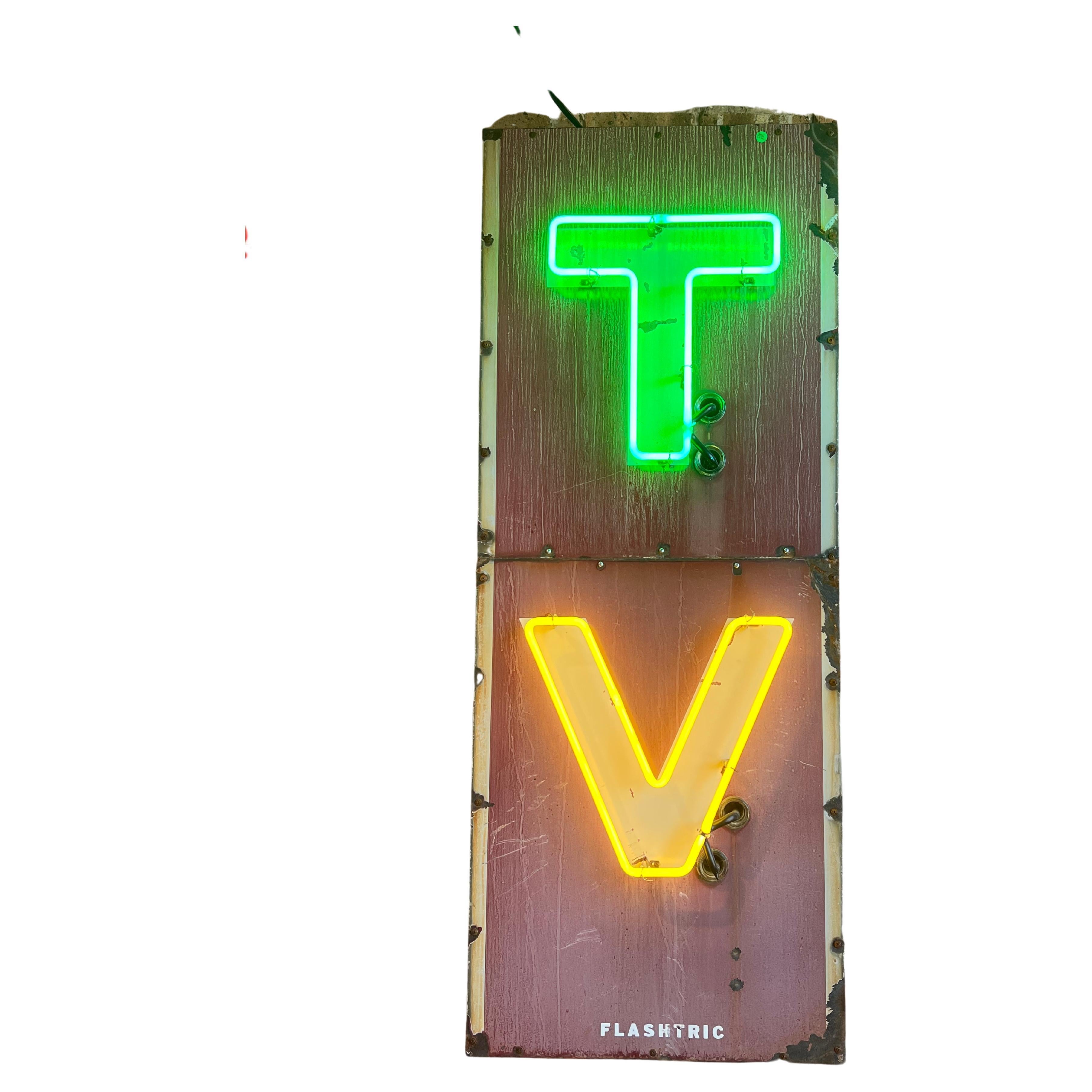 1950’s Enamel and Neon TV Sign For Sale