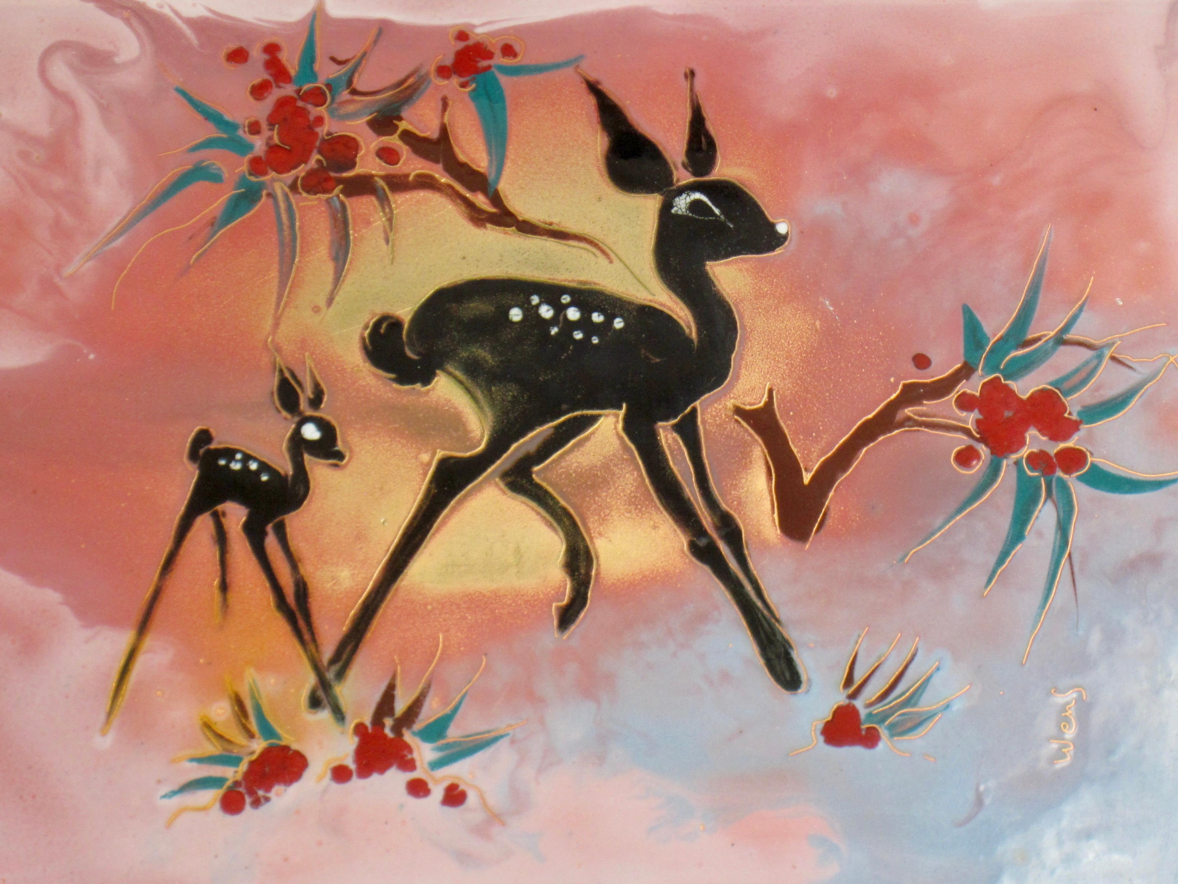 1950s Enamel on Copper Framed Artworks, by Greet van der Wens, Set of 3 2