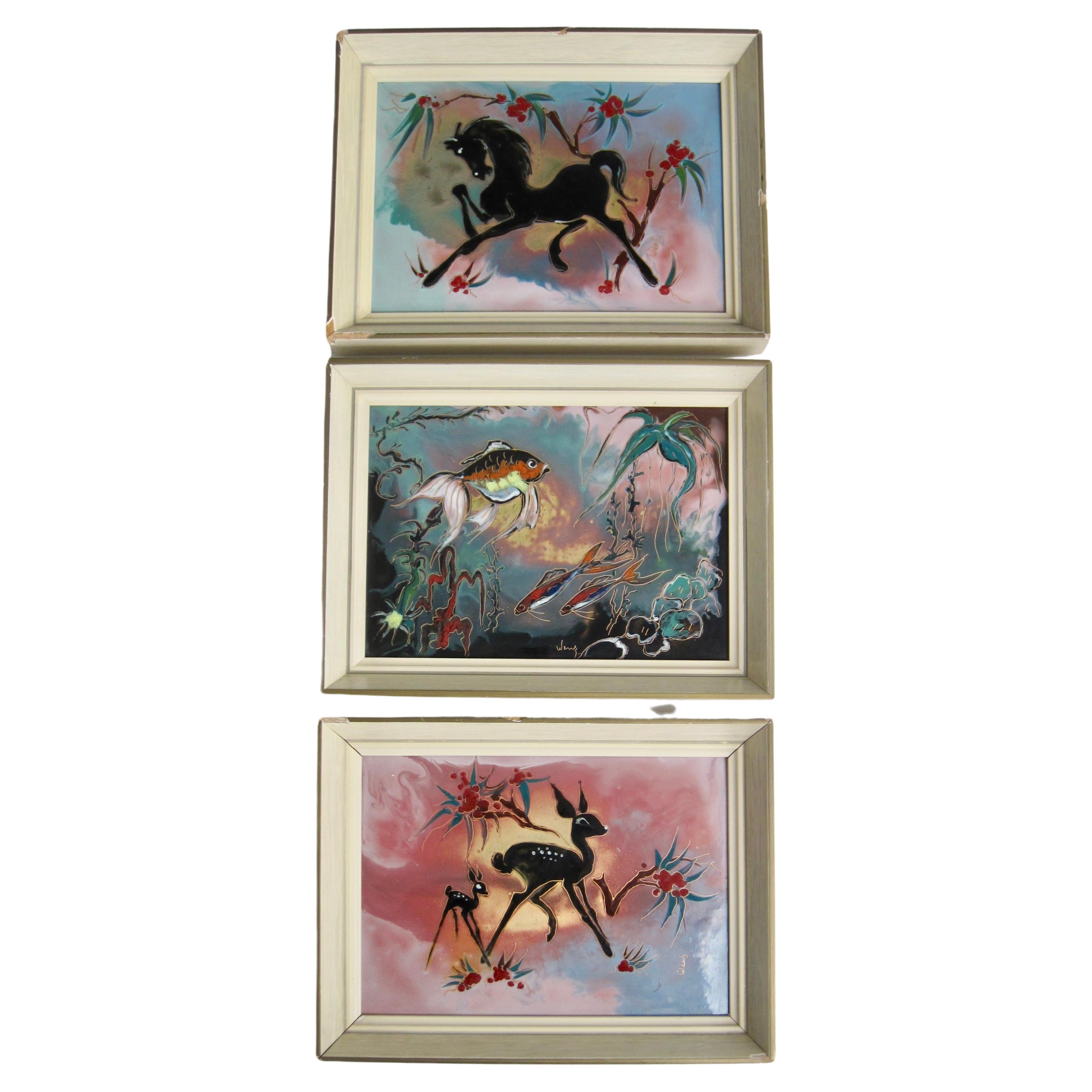 1950s Enamel on Copper Framed Artworks, by Greet van der Wens, Set of 3