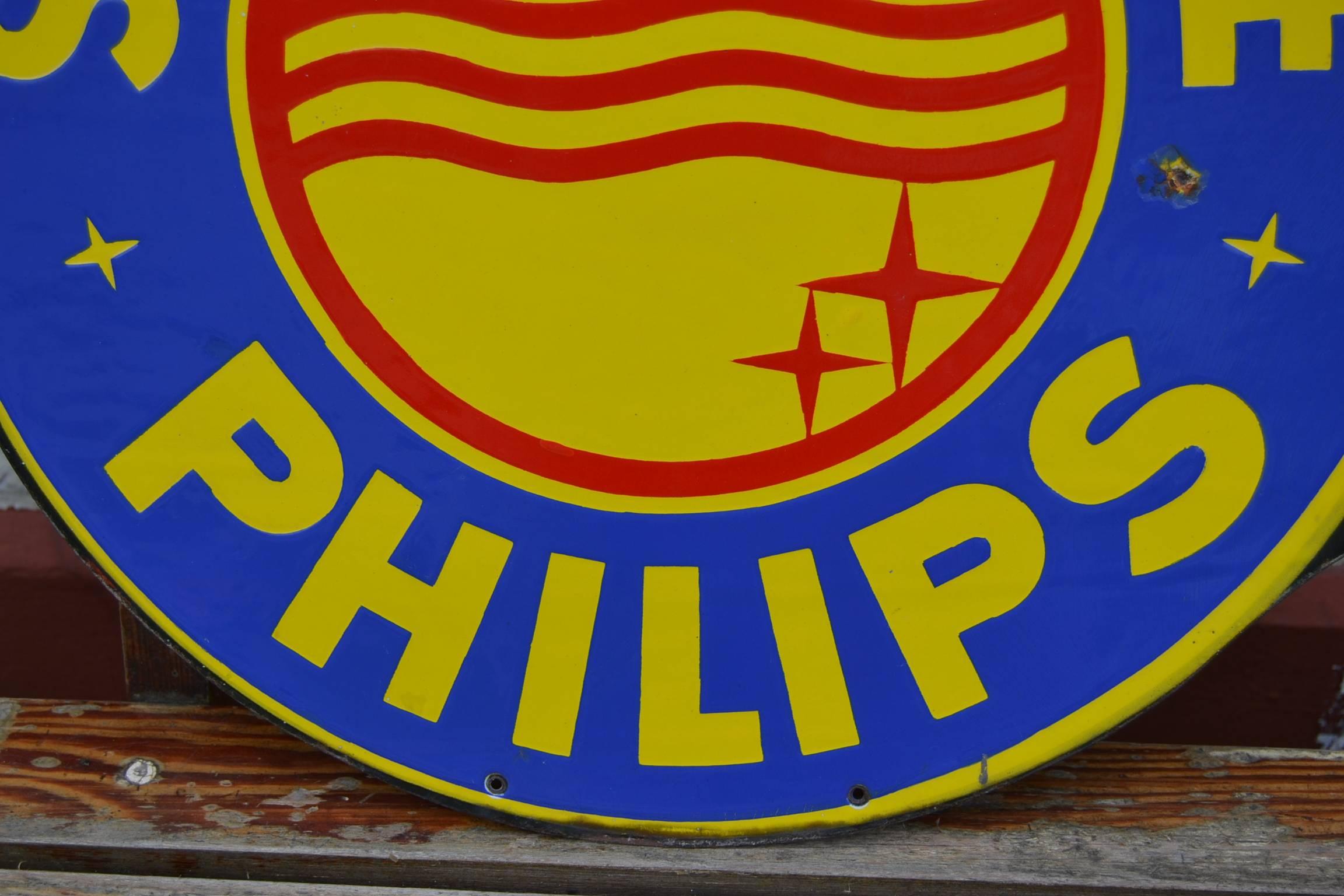 1950s Enamel Two-Sided Publicity Sign Philips Service-Station 1