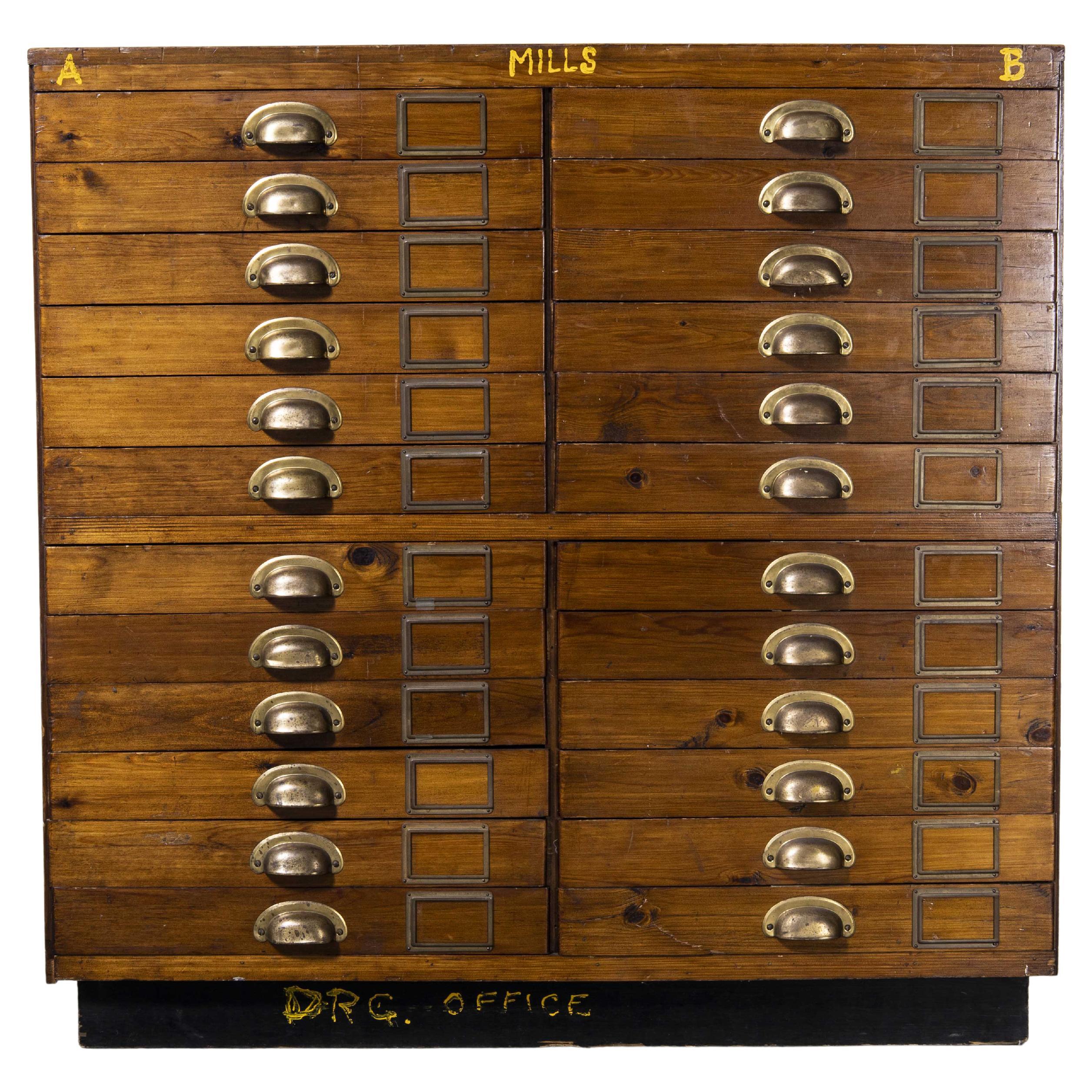 1930's Tall Oak Four Drawer Filing Chest Of Drawers Three