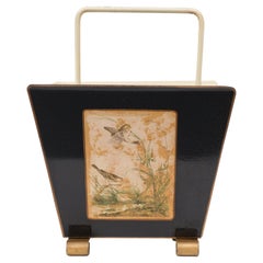 Mid-Century Modern Metal Magazine Rack with Bird Lithographs, 1950