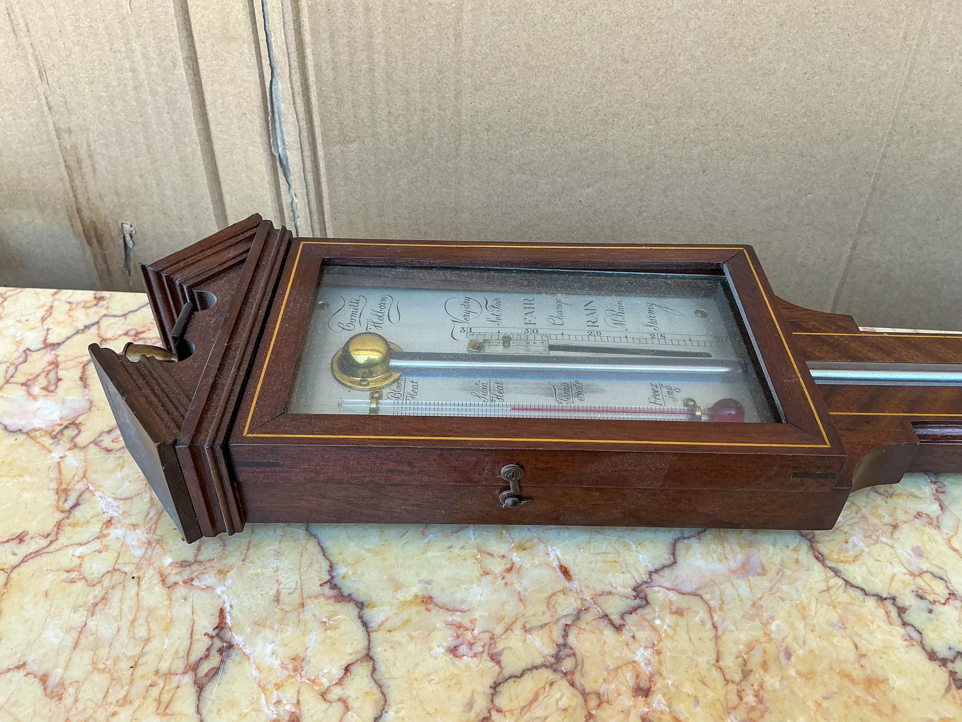 1950s English Abercrombie & Fitch Georgian Style Mahogany Stick Barometer In Good Condition In Kennesaw, GA