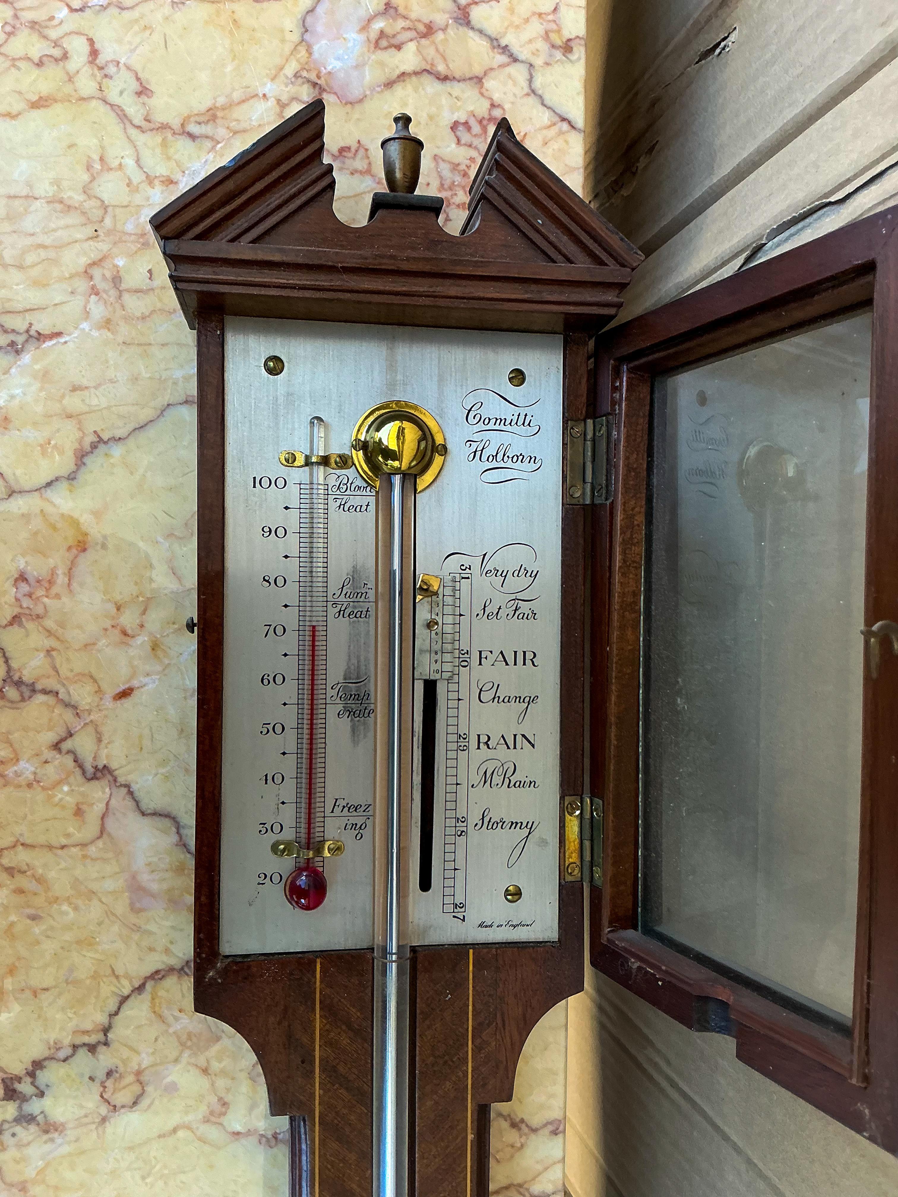 Glass 1950s English Abercrombie & Fitch Georgian Style Mahogany Stick Barometer