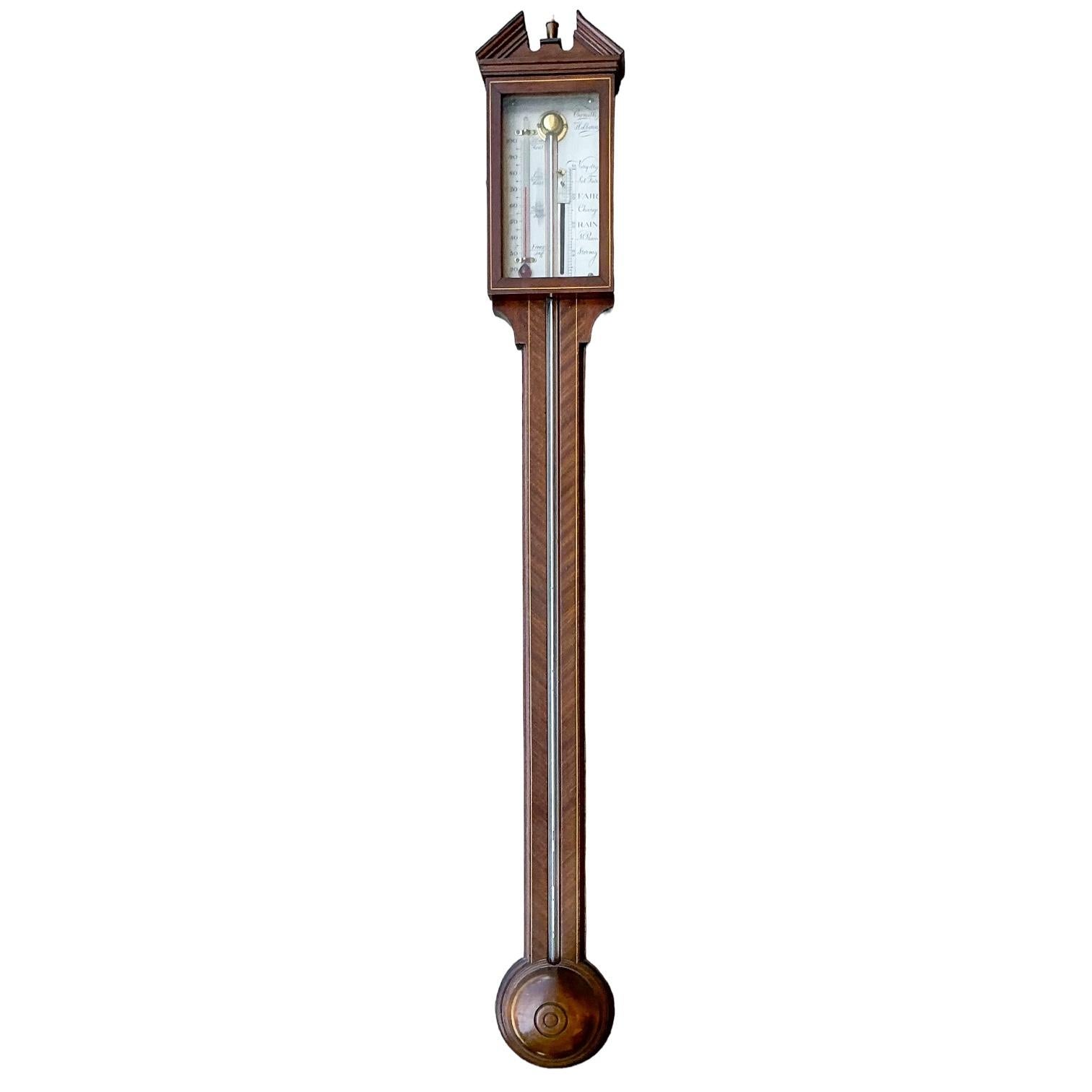 1950s English Abercrombie & Fitch Georgian Style Mahogany Stick Barometer 3