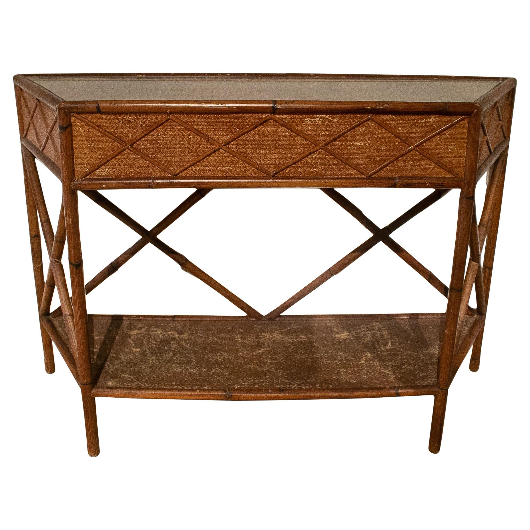 1950s English Bamboo and Lace Wicker Console Table