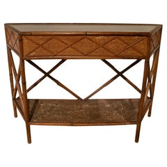 1950s English Bamboo and Lace Wicker Console Table