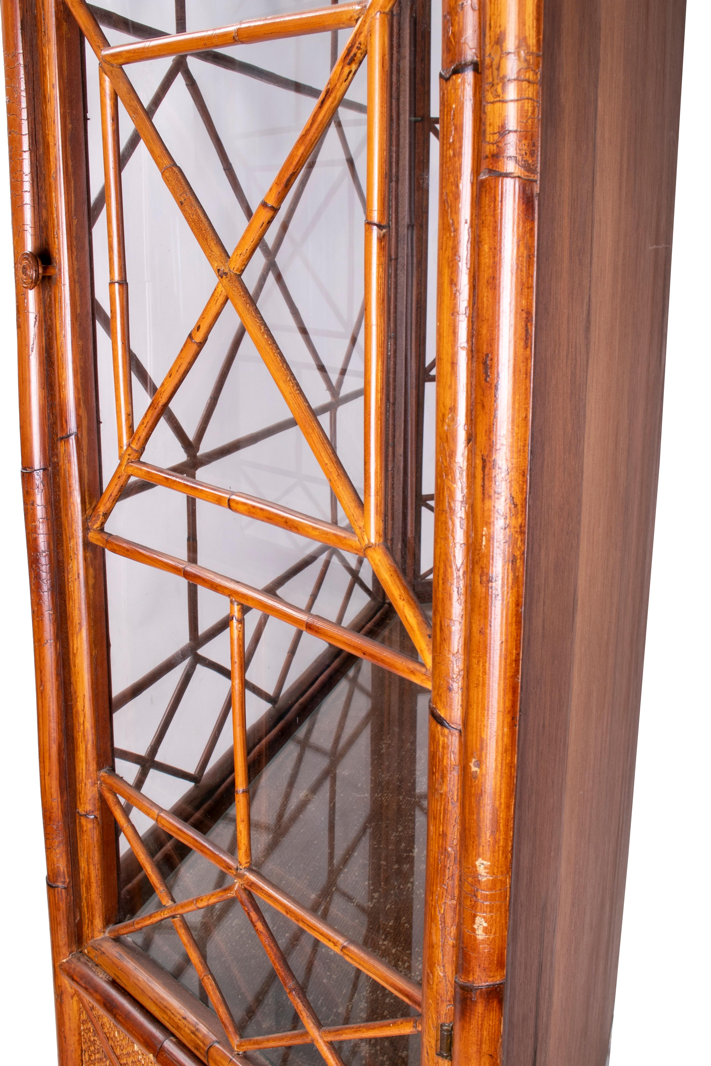 1950s English Bamboo and Rattan Glass Cabinet 6